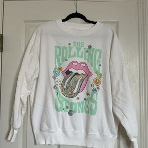 American Eagle White and Pink Crew Neck Sweater